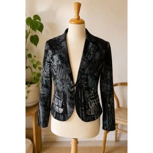 Y2K City Print Hook Closure Blazer Jacket Small Medium Artsy CareerGalleryCore
